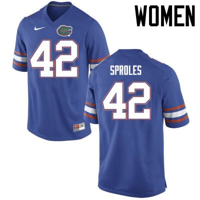 Women's Florida Gators #42 Nick Sproles NCAA Nike Blue Authentic Stitched College Football Jersey PQA7862NL